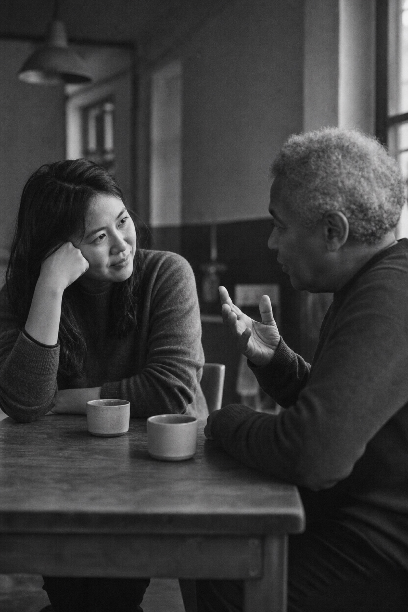 Two people in an honest, unhurried conversation